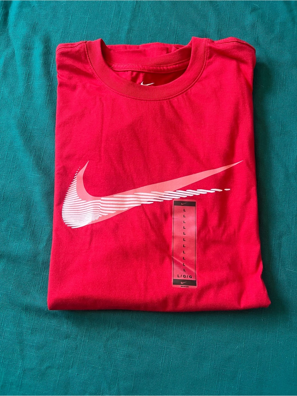 Nike Red Short-Sleeve Tee with White Swoosh men size L